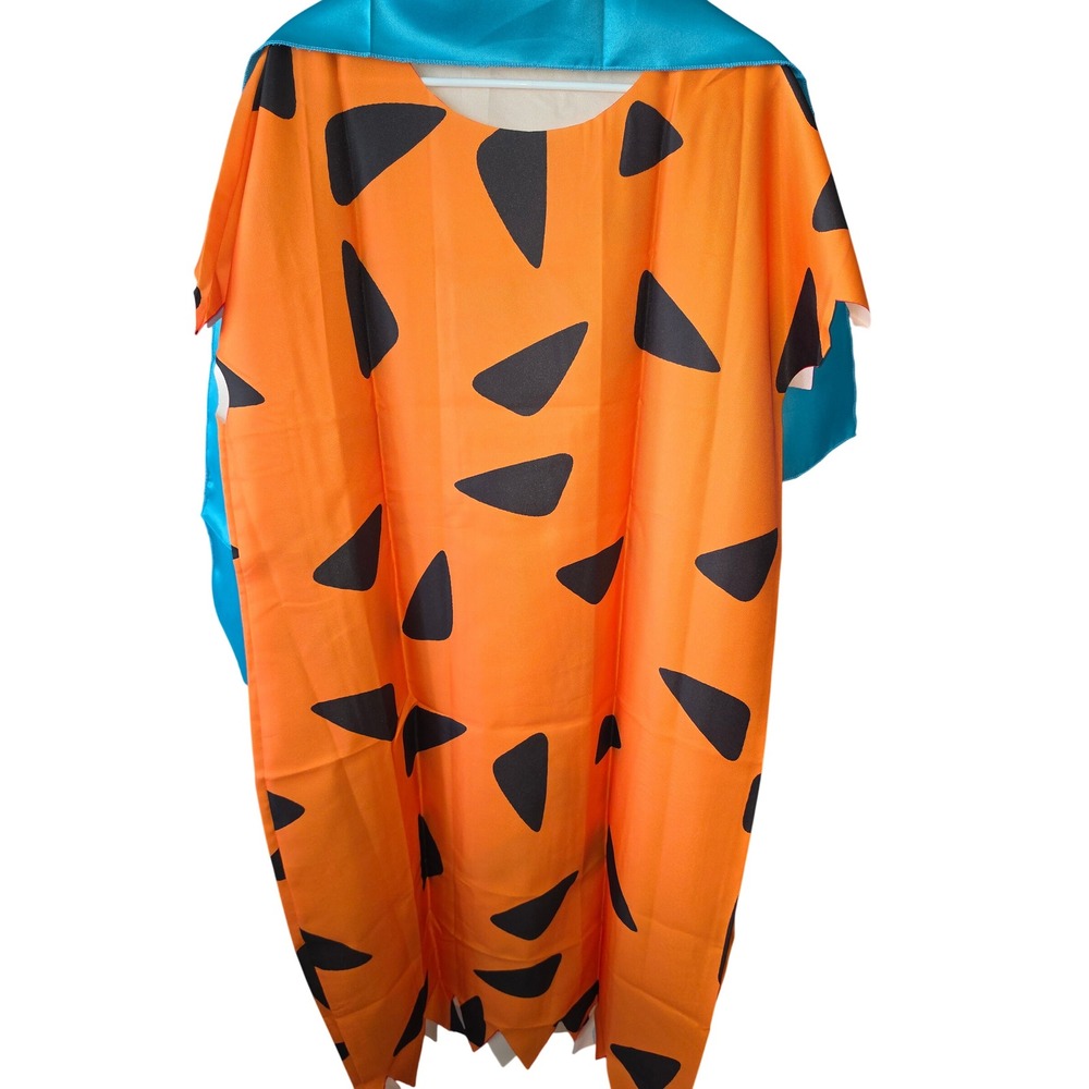 Caveman Costume Adult Medium Orange New Flintstones Tunic Tie Bone Set